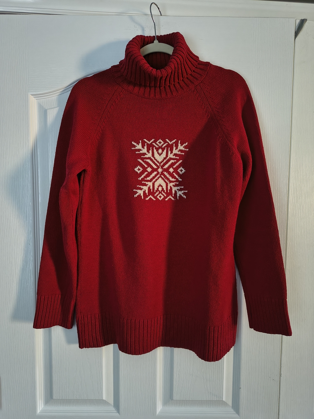 Coldwater Creek Sweater Womens Red Cotton Turtleneck Knit Snowflake Holiday VTG